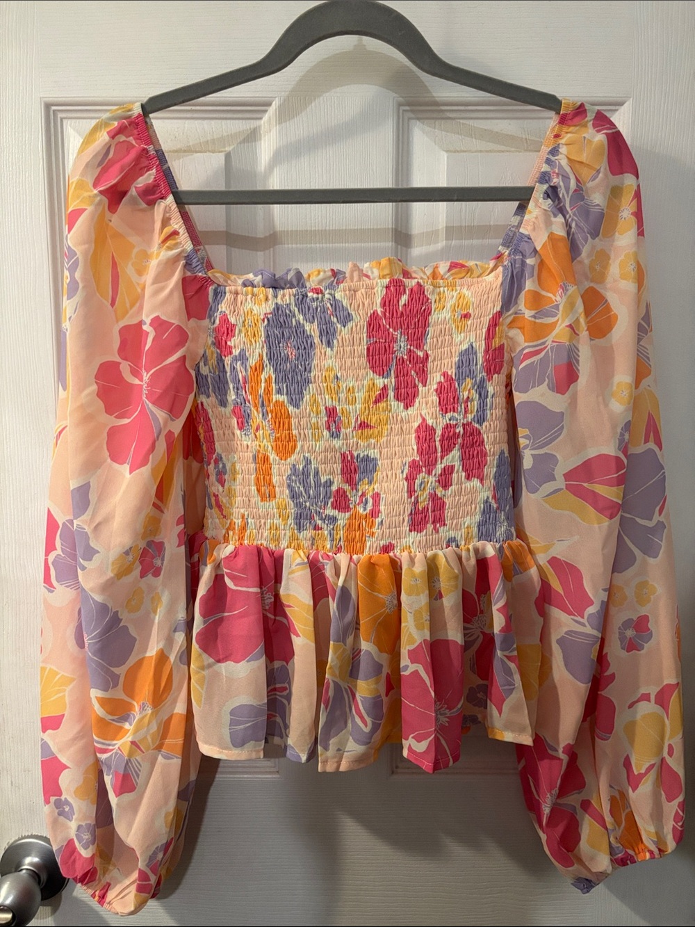 Baltic Born Pink Multi Floral Smocked Peplum Blouse